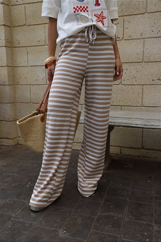 Calça Listrada Malha (Tricot) Wide Leg