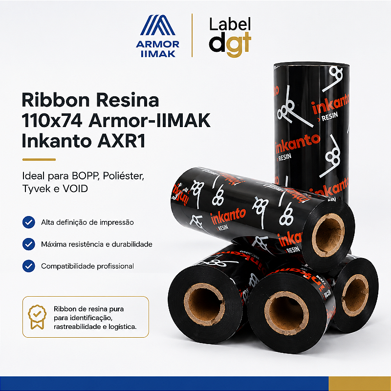 Ribbon resina ARMOR INKANTO AXR-1 110mmx74m em Kits - Label DGT