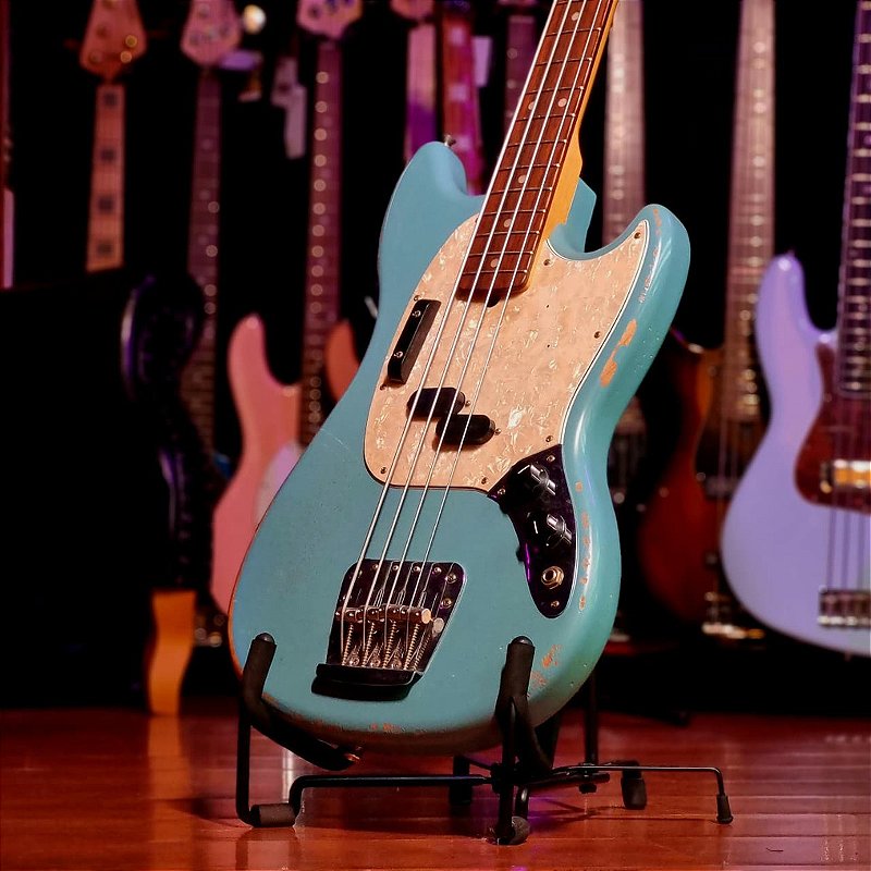 ベース Fender Mustang Bass RW SBL Baixo 4 Cordas Fender Mustang Bass Signature Jmj Daphne Blue