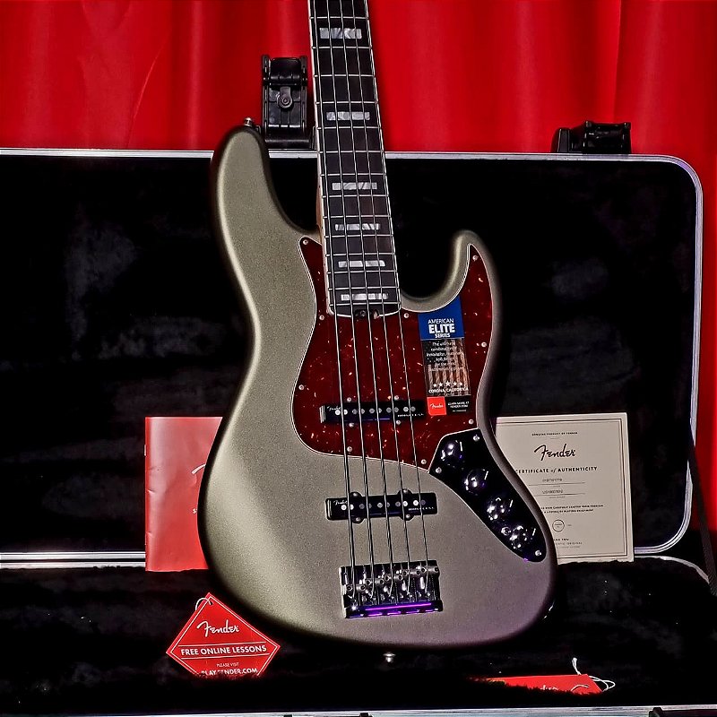 FENDER AMERICAN ELITE JAZZ BASS 美品 Baixo 5cFender American Elite Jazz Bass V Satin Jade Pearl
