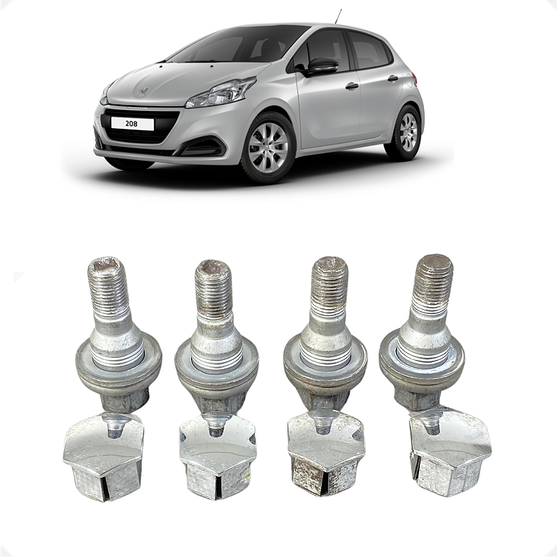 Jogo 4 Parafusos Roda Com Capa Peugeot 208 17mm