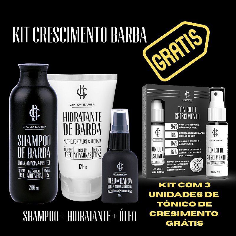 Kit Crescimento Barba + 3 Tônicos de Crescimento Grátis