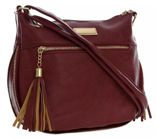 Bolsa de Couro feminina Vinho Transversal Tamanho médio - Bella Donna