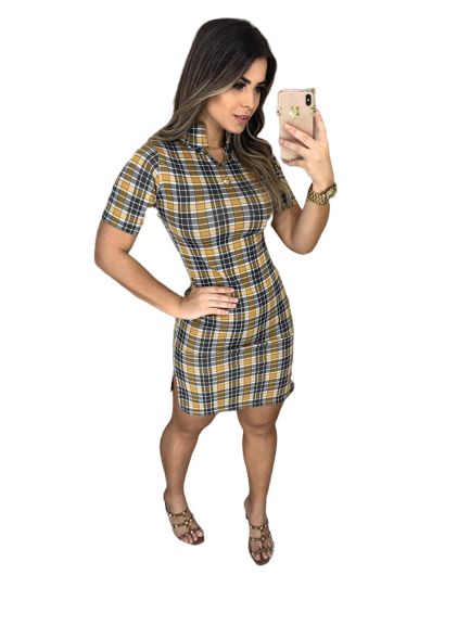 Vestido Feminino curto colado Tubinho com manga curta BM Loja