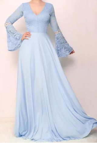 Vestido Azul Serenity Manga longa Renda Madrinha Casamento Formatura -  Bella Donna