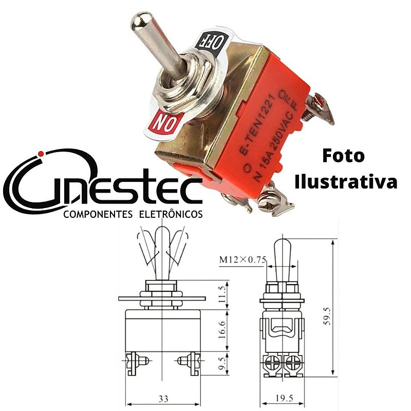 CHAVE ALAVANCA 2P 4T 15A 250V - KN-1221 - CINESTEC
