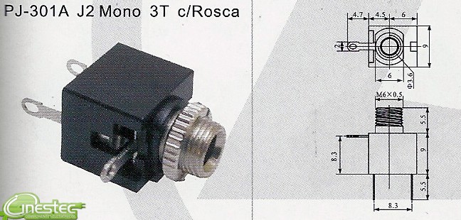 JACK J2 MONO 3 TERMINAIS COM ROSCA PJ-301A - CINESTEC
