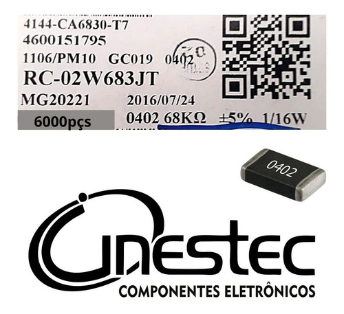 Resistor Smd 0402 - 68k 1/16w 5% - 6000 Unidades - CINESTEC