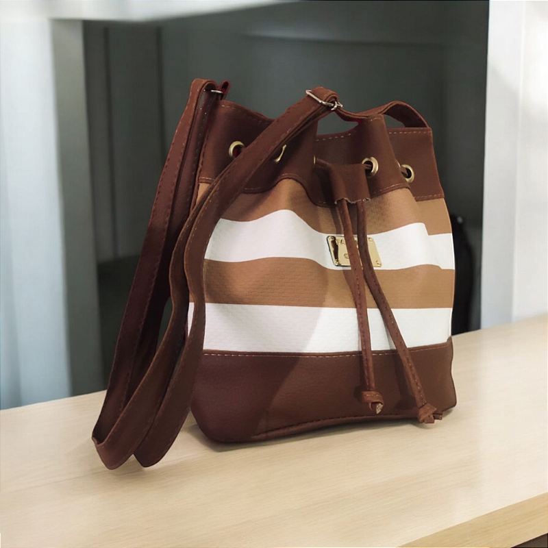 Bolsa Listra Feminina Casual Marrom e Bege