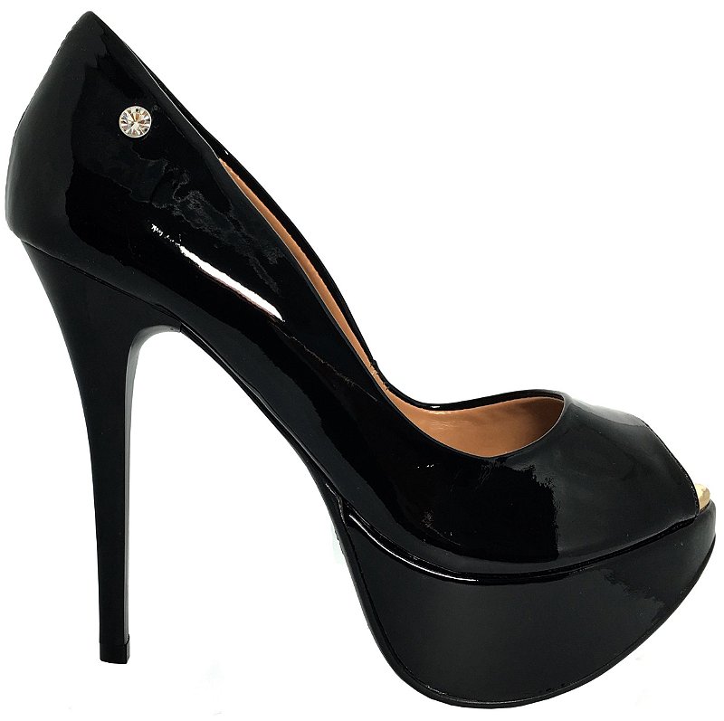 sapato salto alto verniz preto