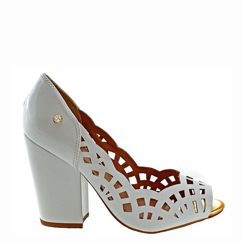 peep toe branco salto grosso