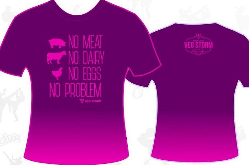 Camiseta baby look feminina roxa com rosa No Meat