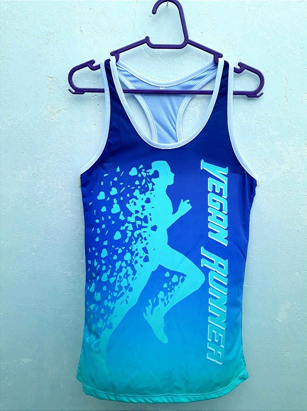 Regata feminina dry fit Vegan Runner azul com verde água