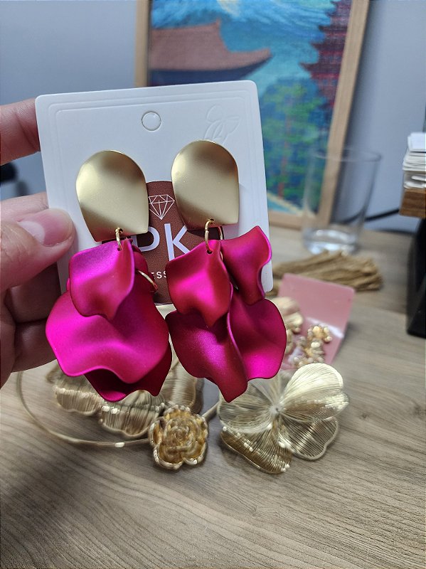 Brinco Lux Pink Acetinado com Dourado Fosco