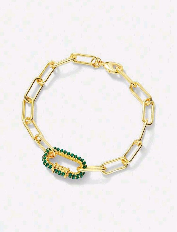 Pulseira Dourada Correntes com pedras verdes