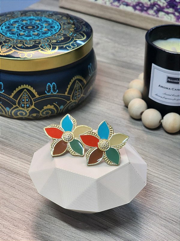 Brinco Tropicália | Pétalas Coloridas e Dourado