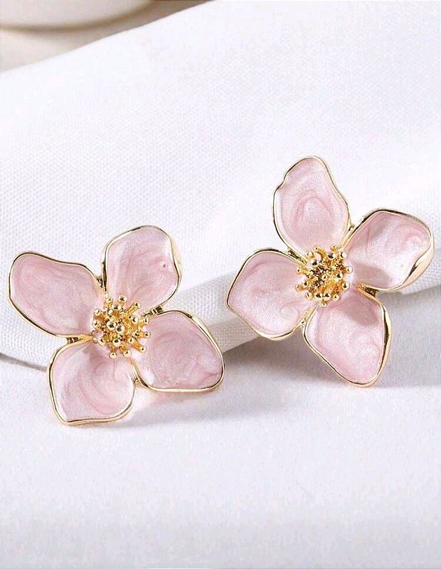 Brinco Flor Rosa | Dourado
