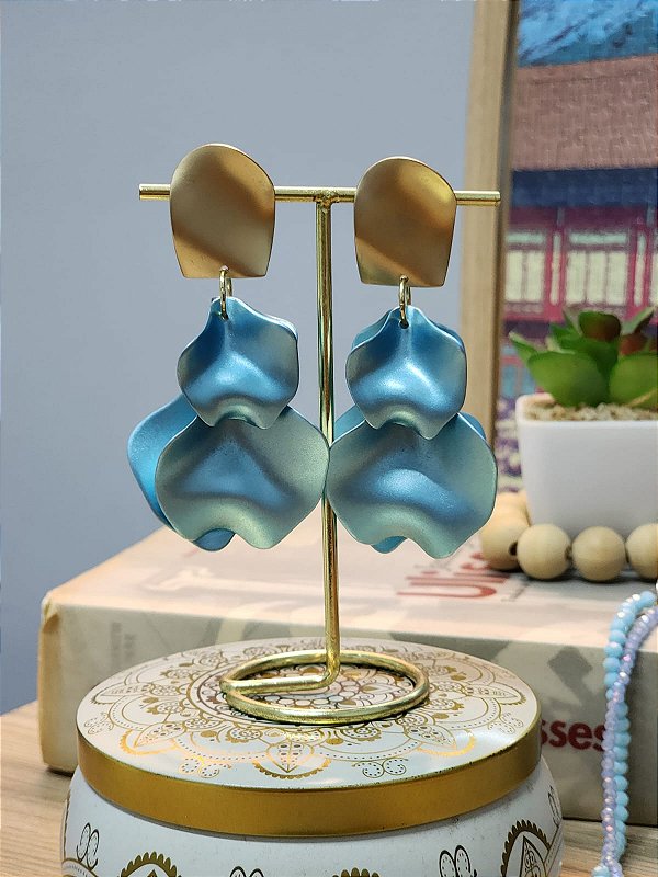 Brinco Lux Azul Claro Acetinado com Dourado Fosco