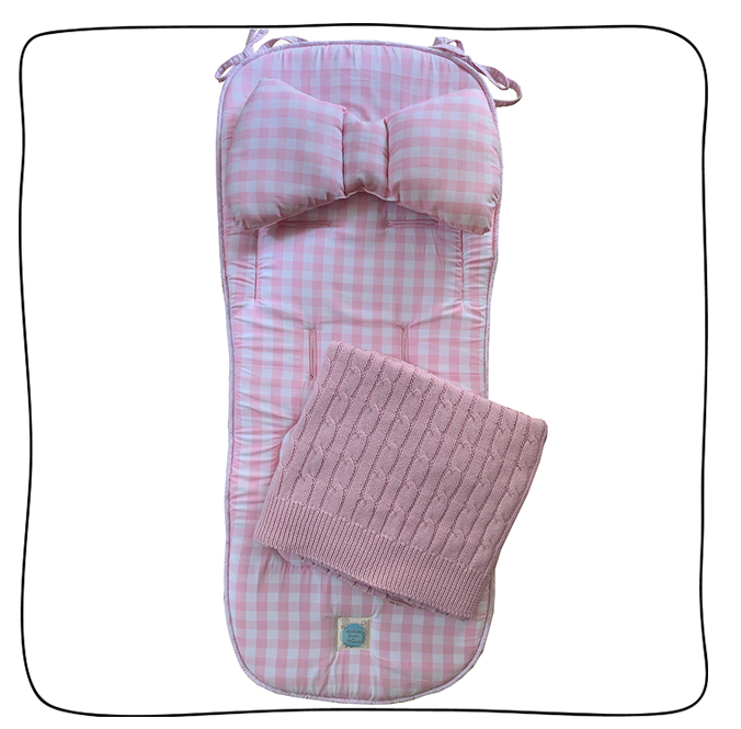 Pack Protetor de Carrinho II Vies Vichy Rosa + Manta Tricot Rosa