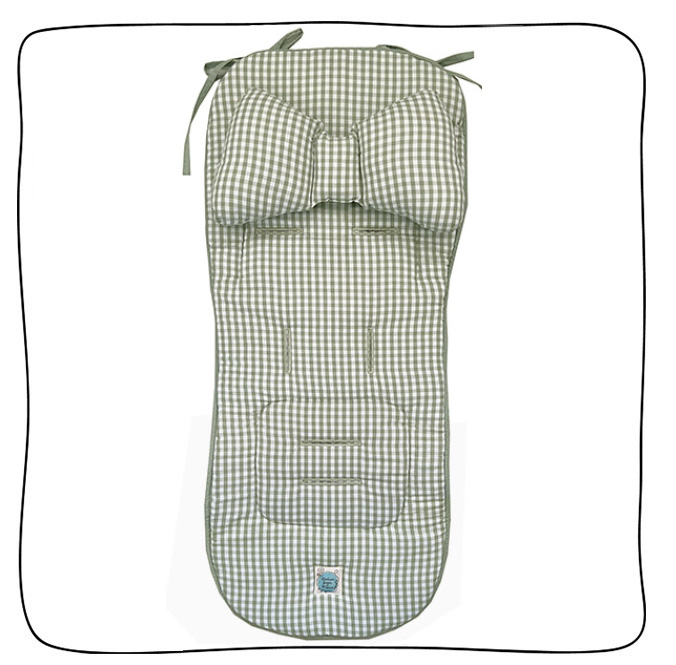 Protetor de Carrinho II Viés + Almofada - Xadrez Vichy Verde