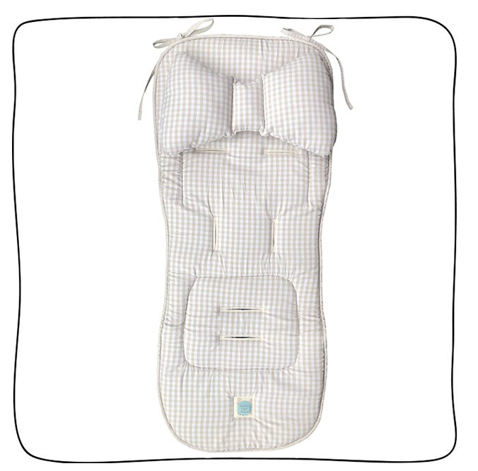 Protetor de Carrinho II Viés + Almofada - Xadrez Vichy Cru