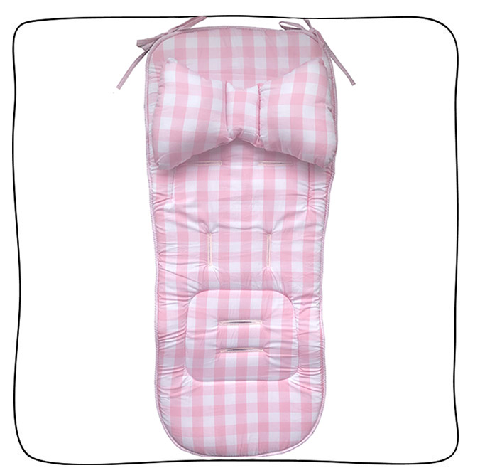 Protetor de Carrinho II Viés + Almofada - Xadrez Vichy Rosa