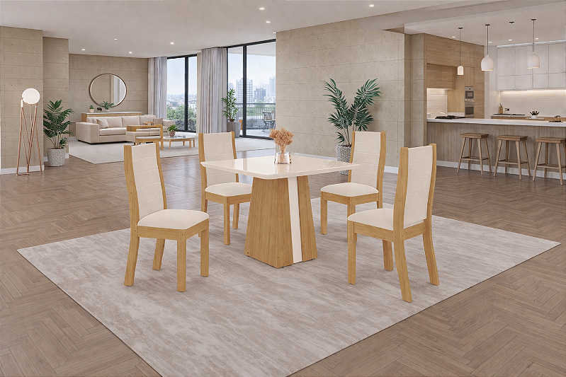Sala De Jantar Naomi 0.90 + 04 Cadeiras Beatriz Freijo/Off White/Off White Premier