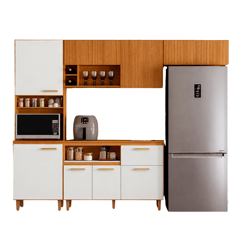 Cozinha de parede Sicilia Compacta 7 Portas - Freijo Uv/Off Ace/Rip