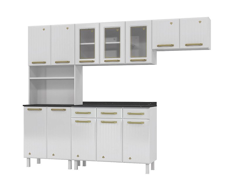 Cozinha Compacta 44 Diamante New 03 Portas De Vidro Com Kit P/microondas - Branca