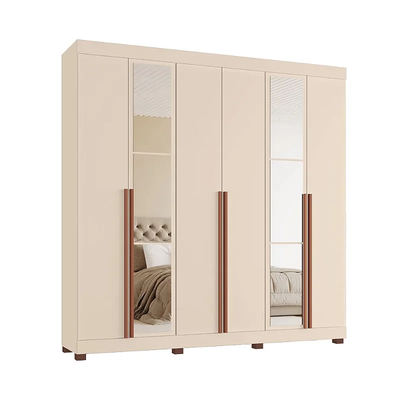 Roupeiro Milano 06 Portas Com Espelho - Off White / Off White