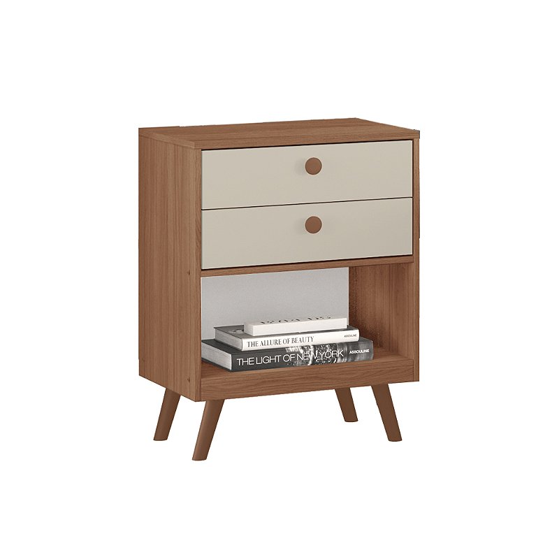 MESA DE CABECEIRA TURIM 02 GAVETAS - FREIJO / OFF WHITE