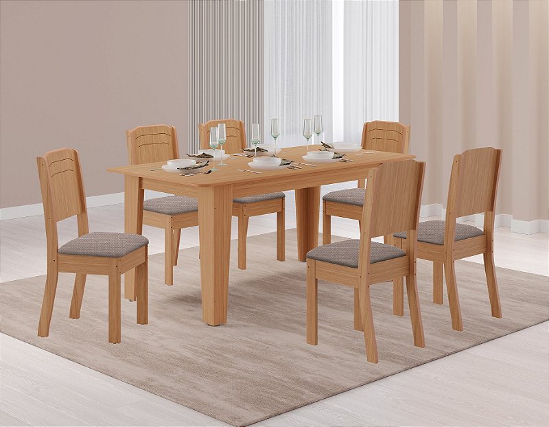 SALA DE JANTAR TAIS 1.60 + 6 CADEIRAS STAR FREIJO FREIJO STANLEY