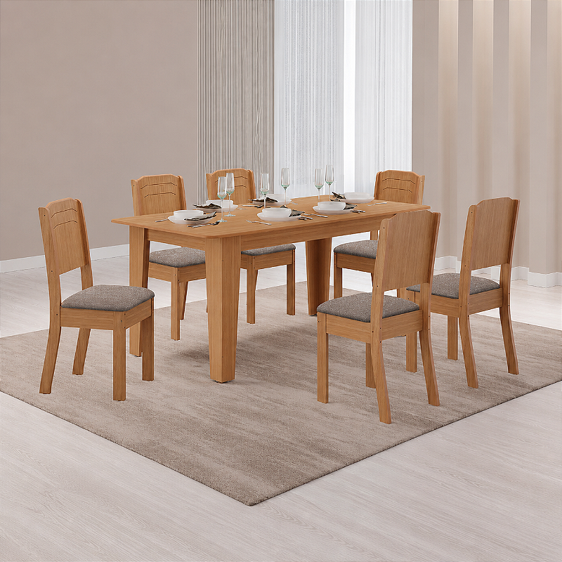 Sala de Jantar Taís 1,60 + 06 Cadeiras Star - Freijó / Freijó / Stanley