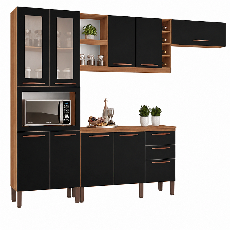 Cozinha Larissa New - Freijó / Preto / Preto