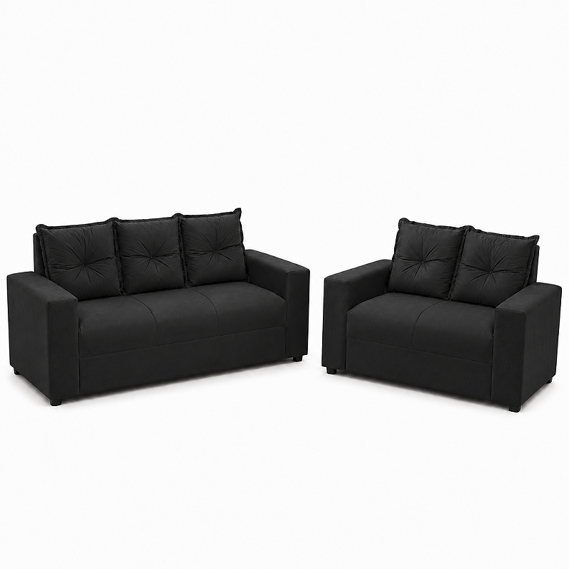 Conjunto Estofado Vitória 02 e 03 Lugares - Preto
