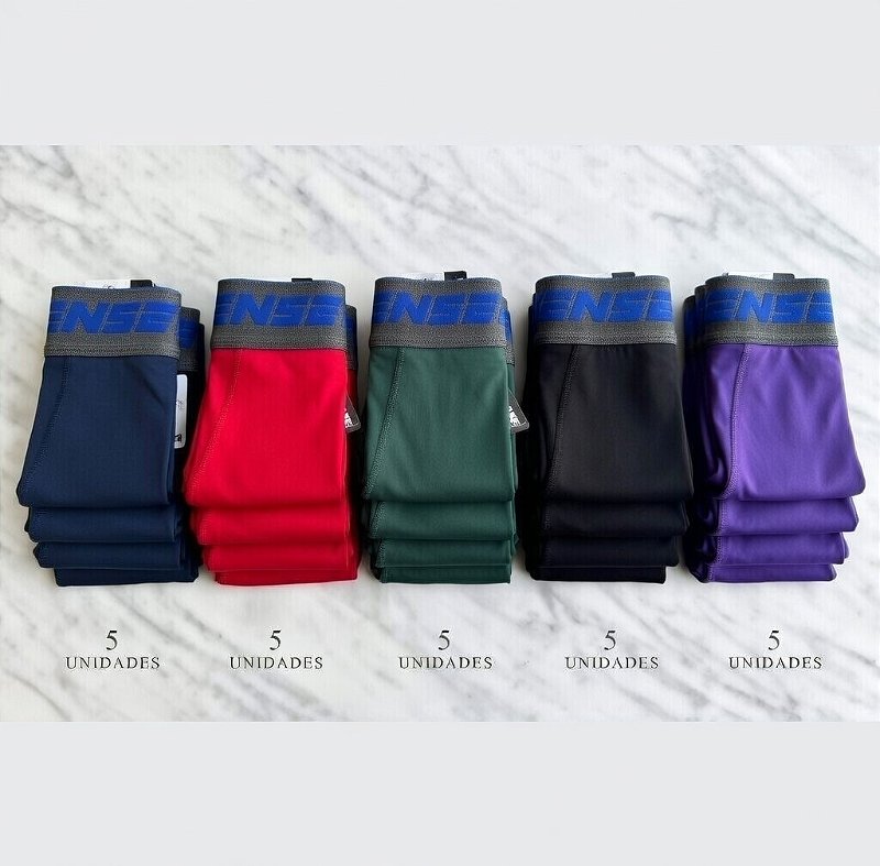 KIT 5 Cuecas Boxer Masculina Algodão 92% com Elastano + Forro 100% Algodão (Cores Variadas)