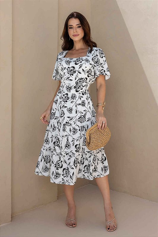 Vestido Lírio Midi Três Marias em Viscolinho