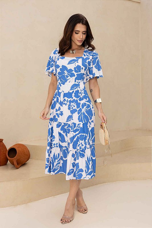 Vestido Sky Abstract Midi Três Marias em Viscolinho