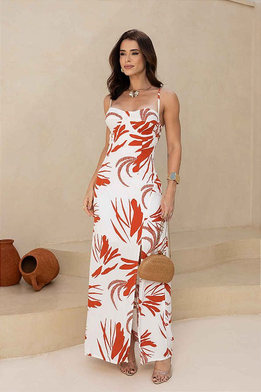 Vestido Veneza Maxi Midi com Fenda