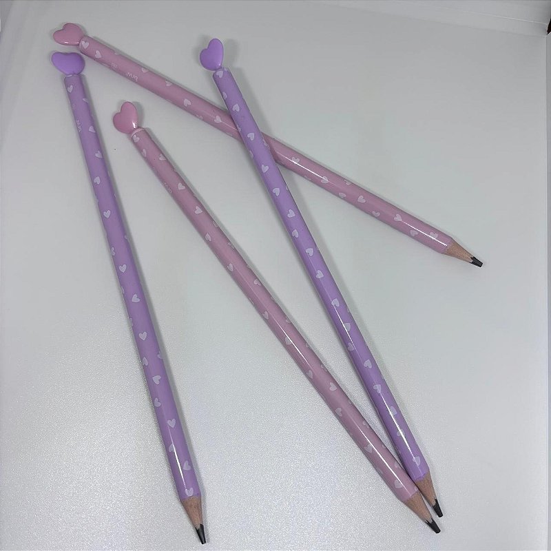 Lápis HB com Ponteira Coração em Resina BRW Papelaria Criativa