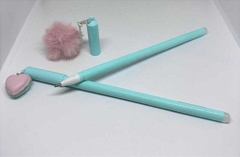 Caneta Gel Apagável 0.7mm Coração ou Pompom BRW Escrita Devocional Escolar Azul