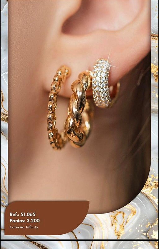 Trio de brincos Semijoias banhadas