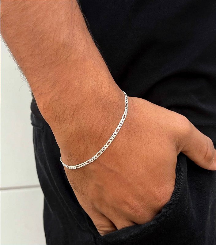 PULSEIRA MASCULINA ELOS 3X1 3MM EM PRATA 925
