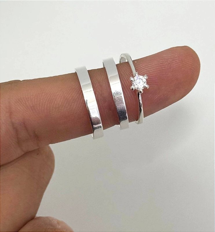 Aliança Nosso destino 3mm Com Anel Solitário em Prata 950