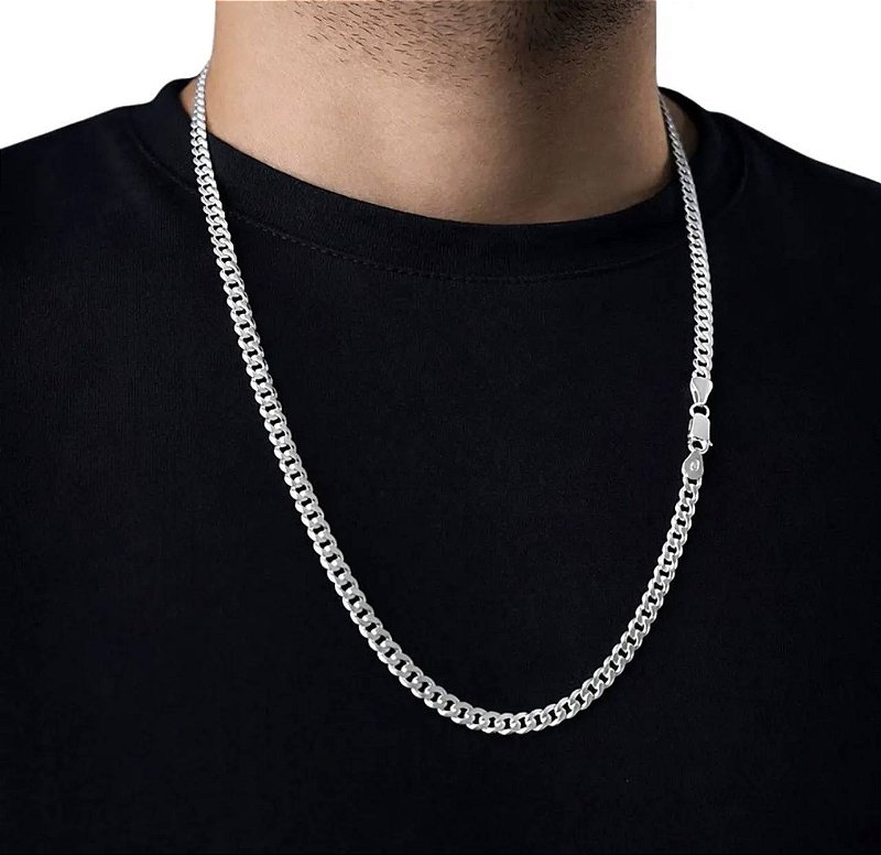 CORRENTE 4MM ELOS GRUMET 60 CM EM PRATA 925