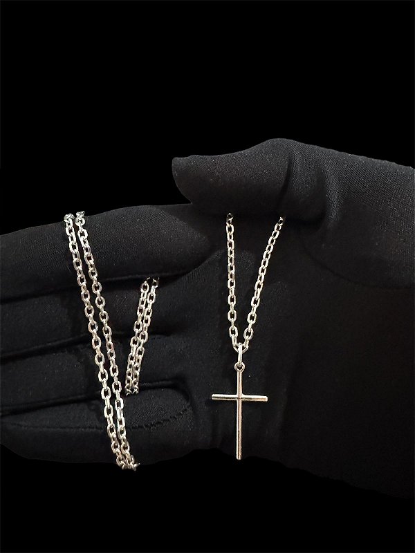 CORRENTE 2,5MM ELOS CADEADO CARTIER 60 CM COM CRUZ CRUCIFIXO EM PRATA 925