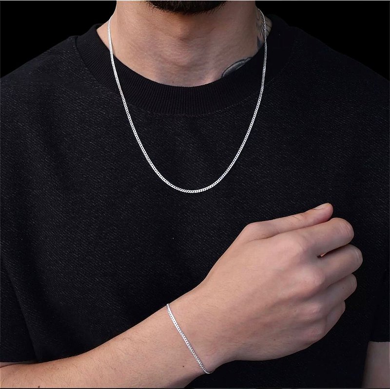 CONJUNTO CORRENTE 60CM E PULSEIRA 1,8MM ELOS GRUMET EM PRATA 925