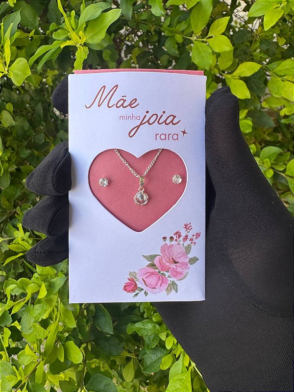 KIT CARTELA ESPECIAL CONJUNTO COLAR E BRINCO PONTO DE LUZ FEMININO EM PRATA 925