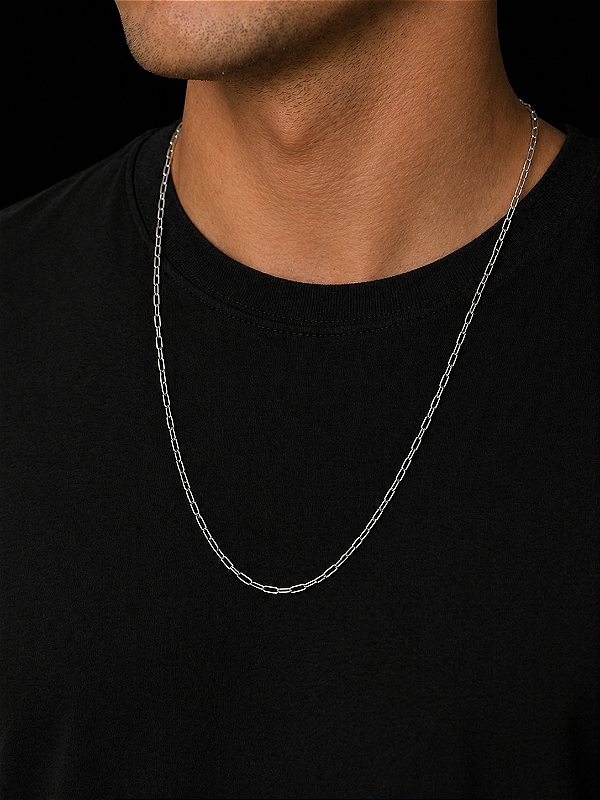 CORRENTE 2MM ELO CADEADO ALONGADO 70CM EM PRATA 925