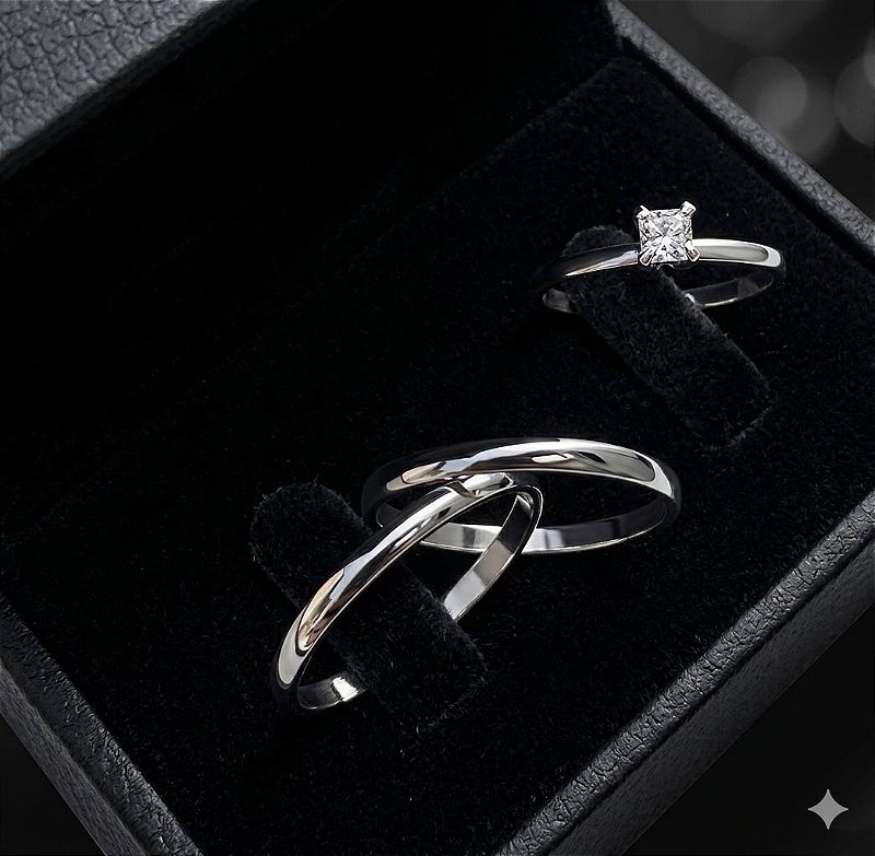 Aliança Tradicional 2mm Com solitário em Prata 950